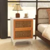 Rotan nachtkastje boho accenttafel met 2 handgeweven rotan versierde lades nachtkastje voor slaapkamer wit 7