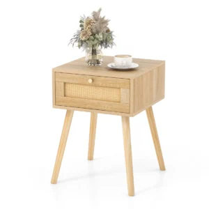 Rotan nachtkastje boho bijzettafel met handgeweven rotan decoratie moderne houten bijzettafel uit het midden natuur 1