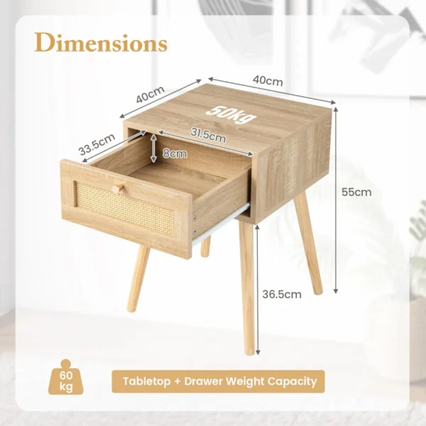 Rotan nachtkastje boho bijzettafel met handgeweven rotan decoratie moderne houten bijzettafel uit het midden natuur 2