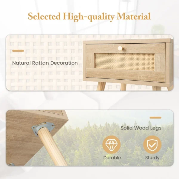 Rotan nachtkastje boho bijzettafel met handgeweven rotan decoratie moderne houten bijzettafel uit het midden natuur 3
