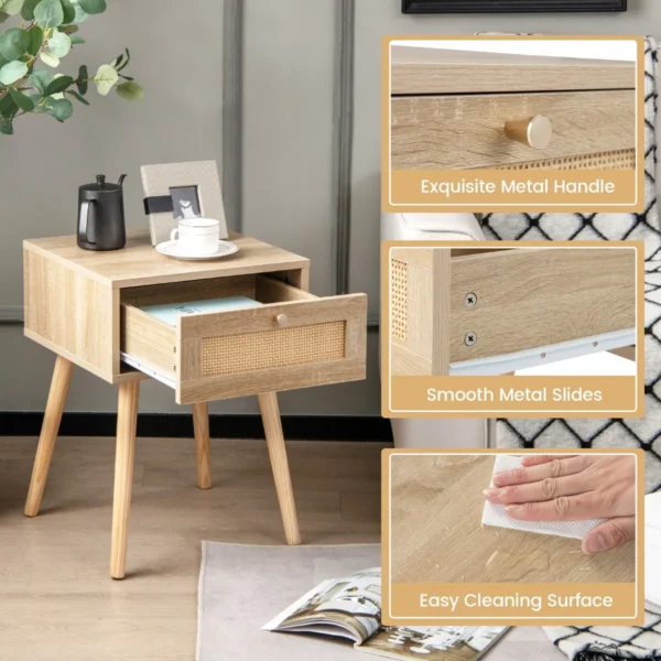 Rotan nachtkastje boho bijzettafel met handgeweven rotan decoratie moderne houten bijzettafel uit het midden natuur 5