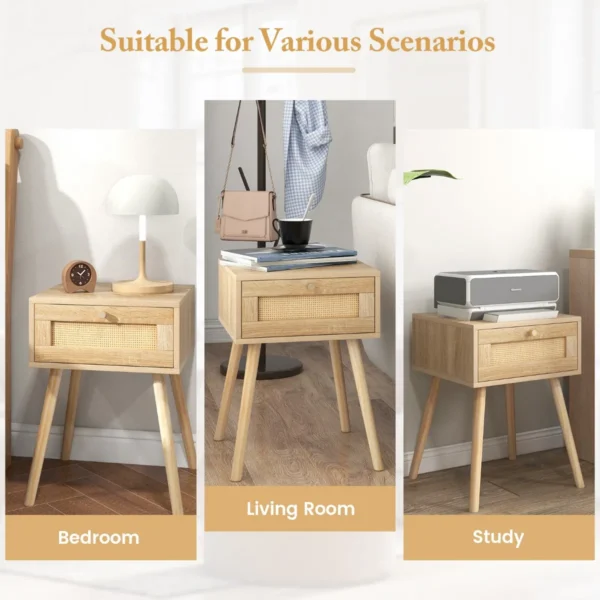 Rotan nachtkastje boho bijzettafel met handgeweven rotan decoratie moderne houten bijzettafel uit het midden natuur 6
