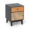 Rotan nachtkastje mid century nachtkastje opberglade en kast bohemian bijzettafel massief houten poten voor woonkamer slaapkamer 1