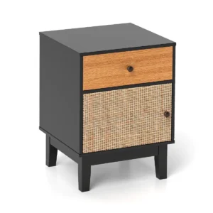 Rotan nachtkastje mid century nachtkastje opberglade en kast bohemian bijzettafel massief houten poten voor woonkamer slaapkamer 1