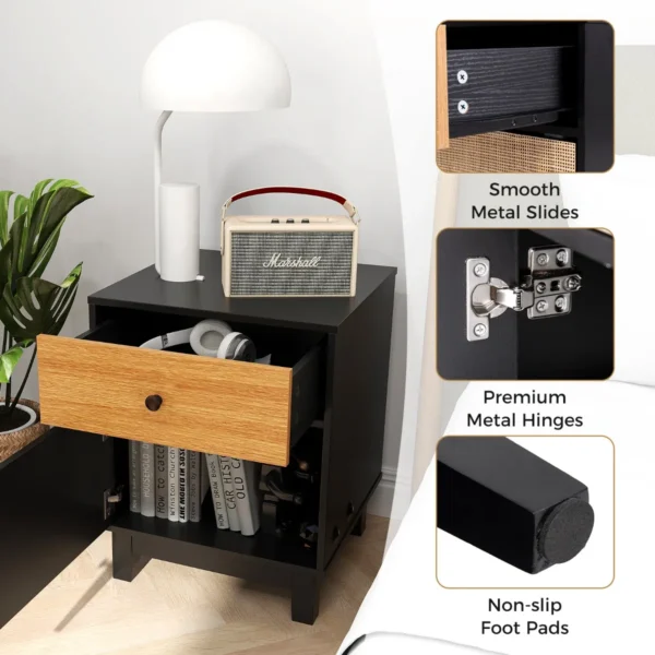 Rotan nachtkastje mid century nachtkastje opberglade en kast bohemian bijzettafel massief houten poten voor woonkamer slaapkamer 6
