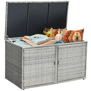 Rotan terrasbox met een inhoud van 335 liter weerbestendige gereedschapskist voor buiten met deksel en 2 planken tuinbox 1