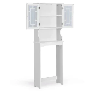 Ruimtebesparende badkamer ruimte boven het toilet met 3 planken vrijstaand toiletrek met verstelbare binnen plank en verzamelkast (wit) 1