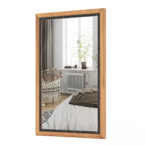 Rustieke houten spiegel decoratieve wandspiegel met rechthoekig frame en achterpaneel 50 x 90 cm voor woonkamer slaapkamer hal 1