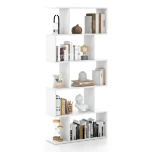 S vormige boekenkast legplank op 5 niveaus anti kantel opbergmeubel voor woonkamer slaapkamer kantoor wit 70 x 23,5 x 158 cm 1