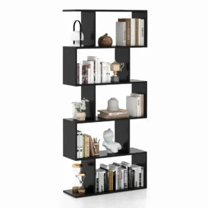 S vormige boekenkast legplank op 5 niveaus anti kantel opbergmeubel voor woonkamer slaapkamer kantoor zwart 70 x 23,5 x 158 cm 1