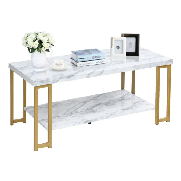 Salontafel bijzettafel banktafel bijzettafel consoletafel salontafel goud en wit 100 x 49,5 x 45 cm 2