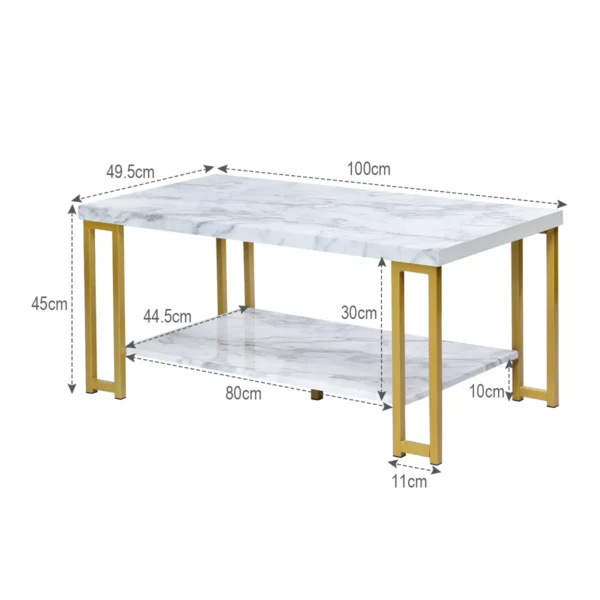 Salontafel bijzettafel banktafel bijzettafel consoletafel salontafel goud en wit 100 x 49,5 x 45 cm 3
