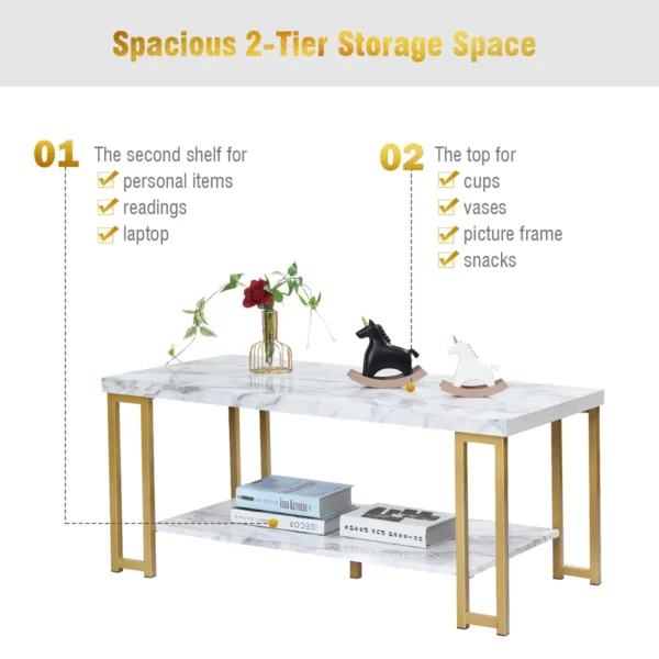 Salontafel bijzettafel banktafel bijzettafel consoletafel salontafel goud en wit 100 x 49,5 x 45 cm 4