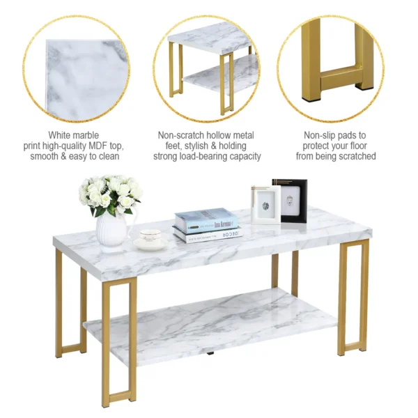 Salontafel bijzettafel banktafel bijzettafel consoletafel salontafel goud en wit 100 x 49,5 x 45 cm 5