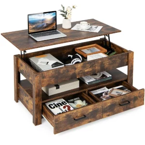 Salontafel in hoogte verstelbaar met optilbaar tafelblad en 2 laden uittrekbare woonkamertafel koffietafel van hout 106 x 50 x 48 cm 1