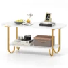 Salontafel met imitatiemarmeren blad 2 laags theetafel met opbergplank en stevig metalen frame moderne salontafel multifunctioneel 1