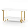 Salontafel met imitatiemarmeren blad 2 laags theetafel met opbergplank en stevig metalen frame moderne salontafel multifunctioneel 2