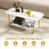 Salontafel met imitatiemarmeren blad 2 laags theetafel met opbergplank en stevig metalen frame moderne salontafel multifunctioneel 5