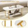 Salontafel met imitatiemarmeren blad 2 laags theetafel met opbergplank en stevig metalen frame moderne salontafel multifunctioneel 7