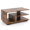 Salontafel met opbergruimte rechthoekige centrale tafel met centrale l plank multifunctionele geometrische tafel met 3 niveaus bruin 2