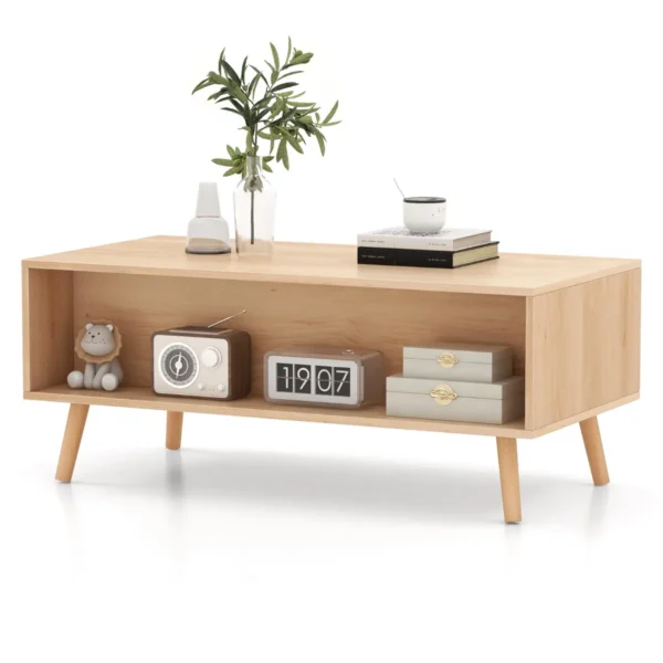 Salontafel rotan woonkamertafel met 2 laden en achtervak koffietafel met massieve houten poten modern bijzettafel 100 x 50 x 41 cm 2