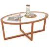 Salontafel van gehard glas moderne ovale salontafel met kruisvoet en poten van acaciahout minimalistische bijzettafel voor kleine ruimtes 1