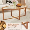 Salontafel van gehard glas moderne ovale salontafel met kruisvoet en poten van acaciahout minimalistische bijzettafel voor kleine ruimtes 5