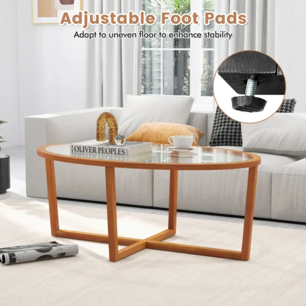Salontafel van gehard glas moderne ovale salontafel met kruisvoet en poten van acaciahout minimalistische bijzettafel voor kleine ruimtes 6