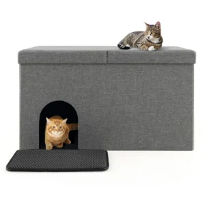 Schoenbench en kattenbak slijtvaste kattenbakmatten geurbestendig koolstoffilter scharnierend deksel waterdichte kattenbakkast grijs 1