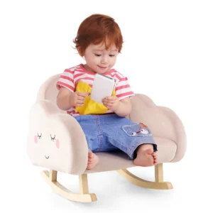 Schommelstoel voor kinderen gestoffeerde stoel massief houten poten antislip glijders schommelstoel voor kinderkamer roze 1