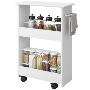Serveerwagen keukenwagen met 3 niveaus handdoekhouder en vergrendelbare wielen voor keuken/badkamer/woonkamer wit 1