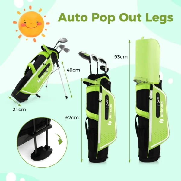 Set golfclubs voor kinderen rechtshandig golfclubset met golftas regenhoes complete golfset incl. 7/9/s ijzer 1 driver 4 hybride putter groen 3