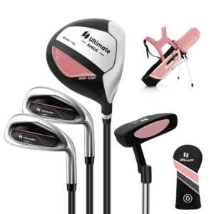 Set golfclubs voor kinderen rechtshandig golfclubset met golftas regenhoes complete golfset incl. 7/9/s ijzer 1 driver 4 hybride putter roze 1