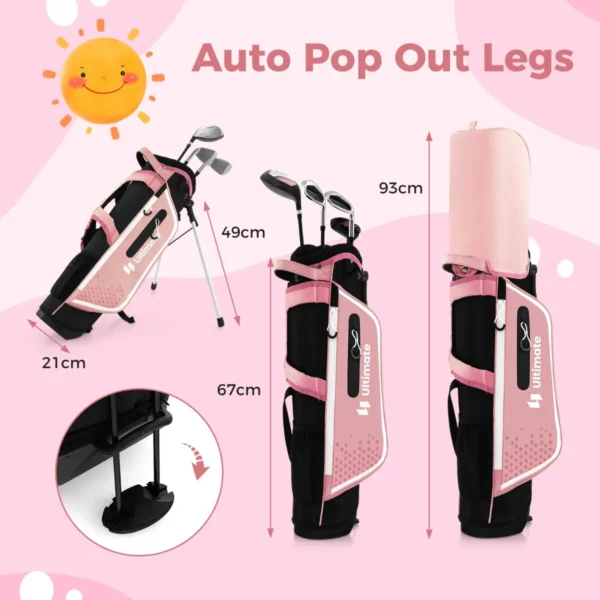 Set golfclubs voor kinderen rechtshandig golfclubset met golftas regenhoes complete golfset incl. 7/9/s ijzer 1 driver 4 hybride putter roze 2