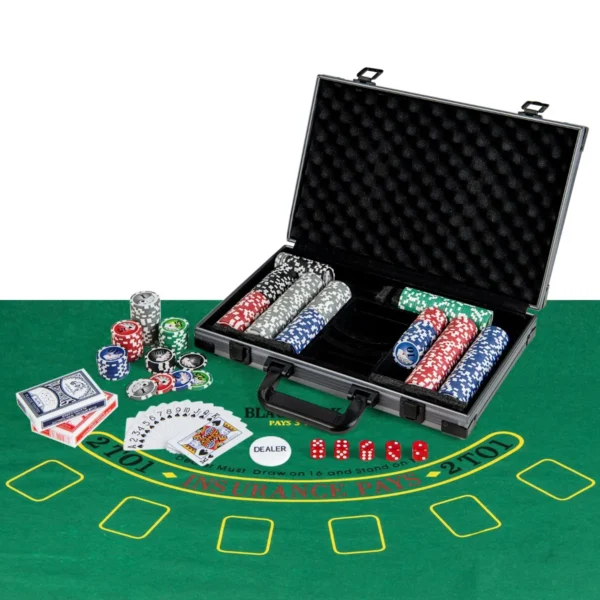 Set texas hold'em pokerchips 400 casino pokerchips 2 decks kaarten dealerchip 5 dobbelstenen vilten mat aluminium koffer voor familieavonden 1