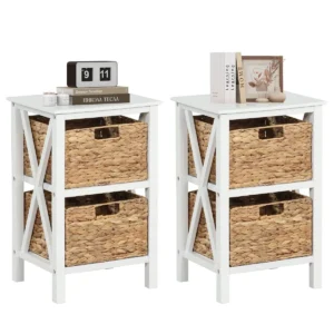 Set van 2 3 traps nachtkastjes met zeegrasmanden x design bijzettafel salontafel met acaciahouten poten opbergkast voor woonkamer 1