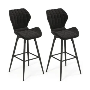 Set van 2 barkrukken 2 gewatteerde tegenstoelen met rugleuning en voetsteun hoge keukenkrukken met metalen frame zwart 1