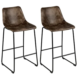 Set van 2 barkrukken barstoel van hout met rugleuning barkruk met metalen poten en voetensteun zithoogte 75 cm keukenstoel bistrokruk 1