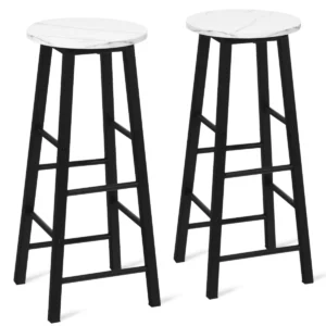 Set van 2 barkrukken barstoelen met marmerlook en voetensteun barkruk keukenkruk voor eetkamer woonkamer zithoogte 71 cm (wit) 1