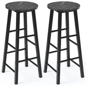 Set van 2 barkrukken barstoelen met marmerlook en voetensteun barkruk keukenkruk voor eetkamer woonkamer zithoogte 71 cm (zwart) 1