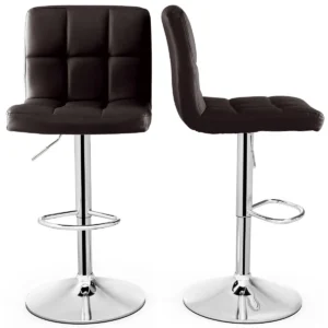 Set van 2 barkrukken barstoelen met verstelbare hoogte 360° draaibare zitting voetsteun en antislip metalen onderstel bruin 1