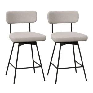 Set van 2 barkrukken draaibaar barstoel bekleed met rugleuning 63,5 cm zithoogte keukenstoel met metalen frame beige 1