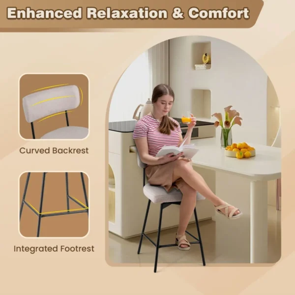 Set van 2 barkrukken draaibaar barstoel bekleed met rugleuning 63,5 cm zithoogte keukenstoel met metalen frame beige 5