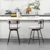 Set van 2 barkrukken draaibaar barstoel bekleed met rugleuning 63,5 cm zithoogte keukenstoel met metalen frame beige 7