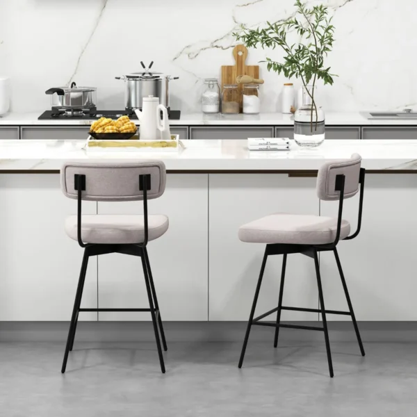 Set van 2 barkrukken draaibaar barstoel bekleed met rugleuning 63,5 cm zithoogte keukenstoel met metalen frame beige 7