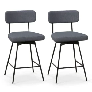 Set van 2 barkrukken draaibaar barstoel bekleed met rugleuning 63,5 cm zithoogte keukenstoel met metalen frame grijs 1