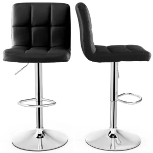 Set van 2 barkrukken kunstleer barstoelen met verstelbare hoogte 360° draaibare zitting voetsteun en antislip metalen onderstel zwart 1