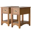 Set van 2 bijzettafels met lade en plank 2 verdiepingen sofatafel smal nachtkastje koffietafel 56 x 33 x 58,5 cm (geelbruin) 2