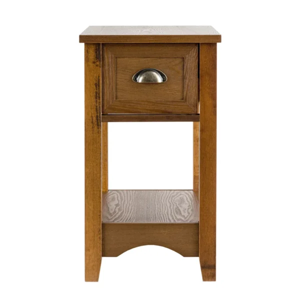 Set van 2 bijzettafels met lade en plank 2 verdiepingen sofatafel smal nachtkastje koffietafel 56 x 33 x 58,5 cm (geelbruin) 4