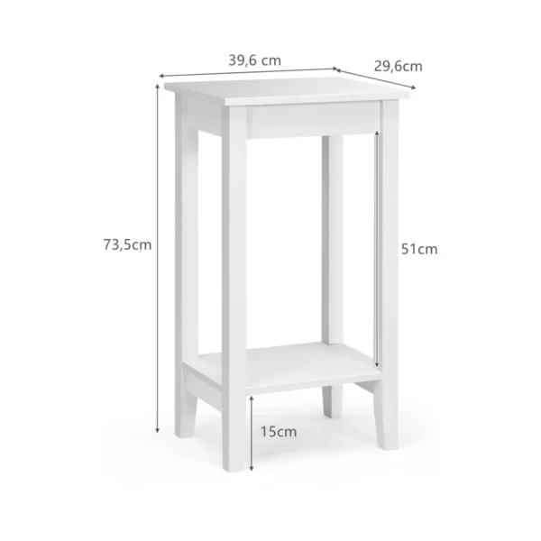 Set van 2 bijzettafeltjes met plank hoge 2 verdiepingen met 4 massief houten poten rechthoekige opbergtafel gangtafel plantentafel (wit) 3